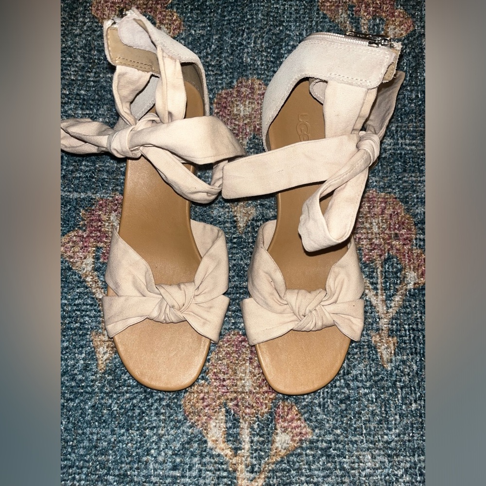 Like New! UGG Yarrow Wedge Natural Canvas Sandal - Picture 4 of 6
